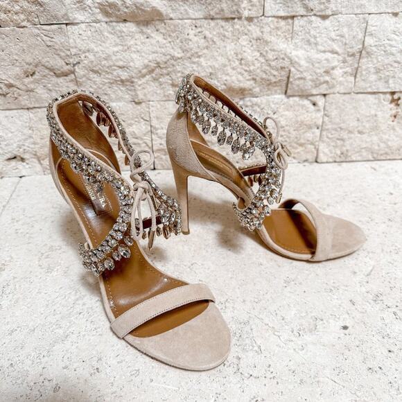 Aquazzura Milla Jewel 105 Suede Nude - Picture 6 of 14